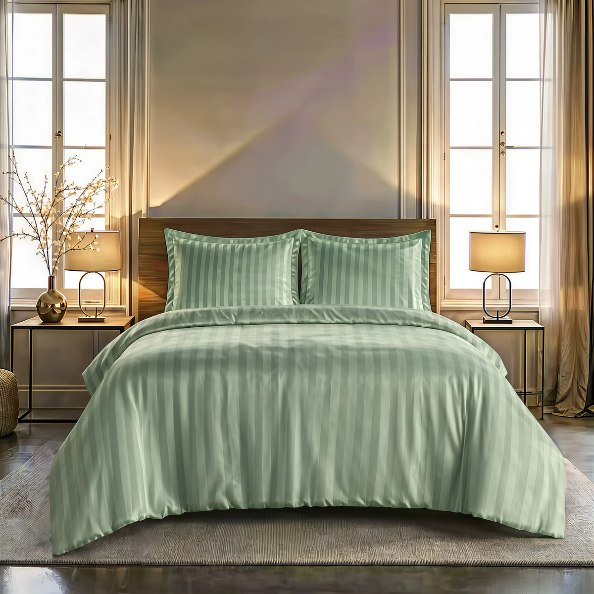 Zelesta Deluxe Hotel Stripe Satin Cotton Couette - Vert
