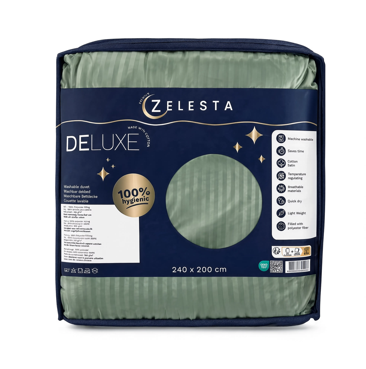 Zelesta Deluxe Hotel Stripe Satin Cotton Couette - Vert