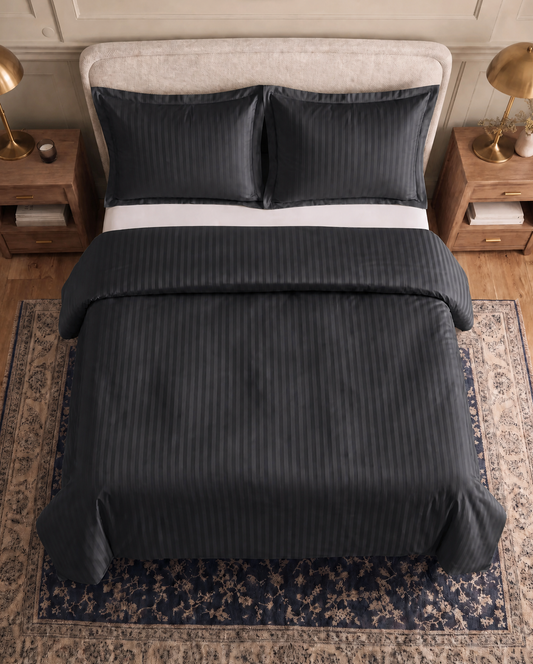 Zelesta Deluxe Hotel Stripe Sans Coutures Satin Cotton Taies d'oreiller Lot de 2 - Anthracite