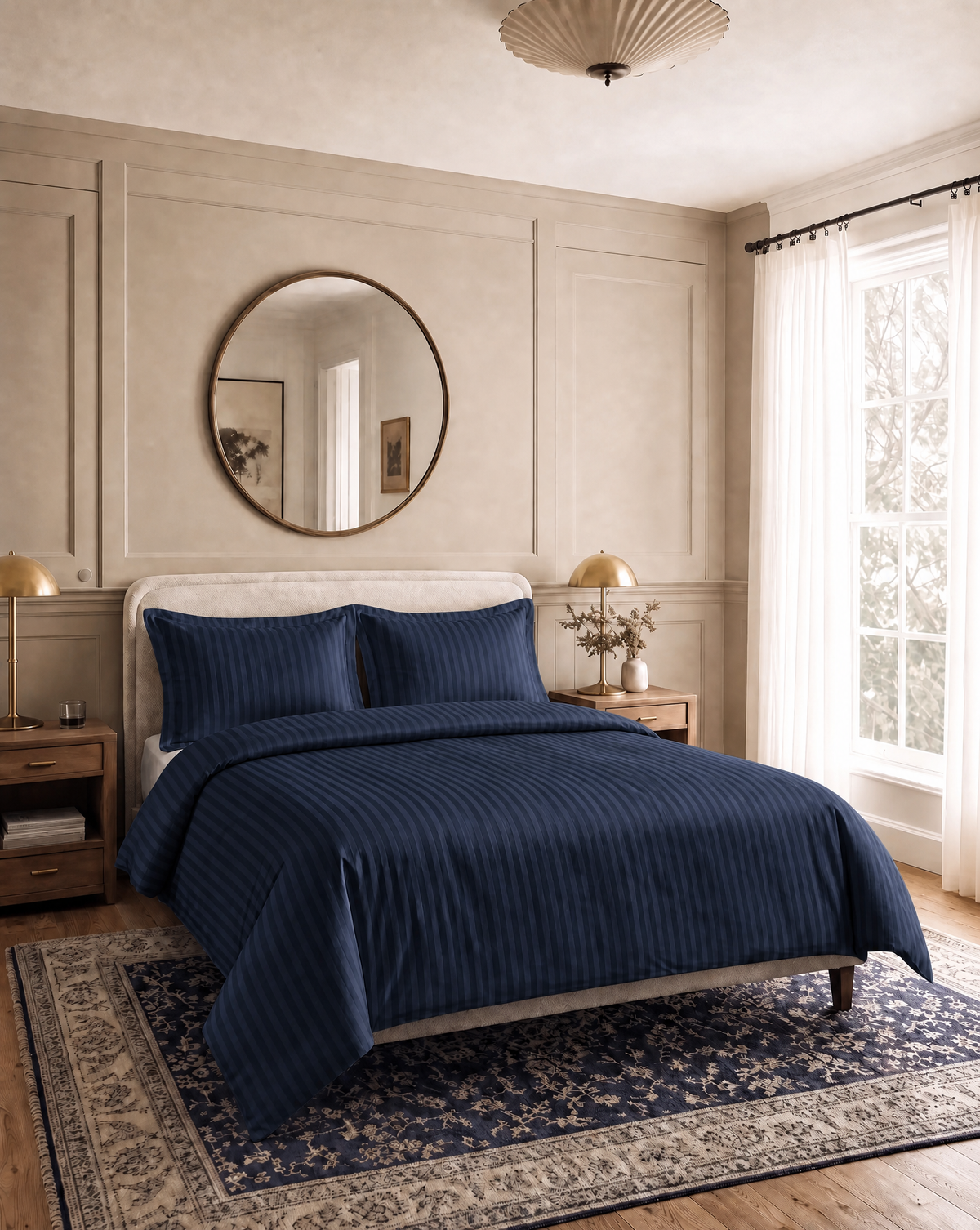 Zelesta Deluxe Hotel Stripe Nahtlose Satin-Baumwolle Bettdecke - Blau