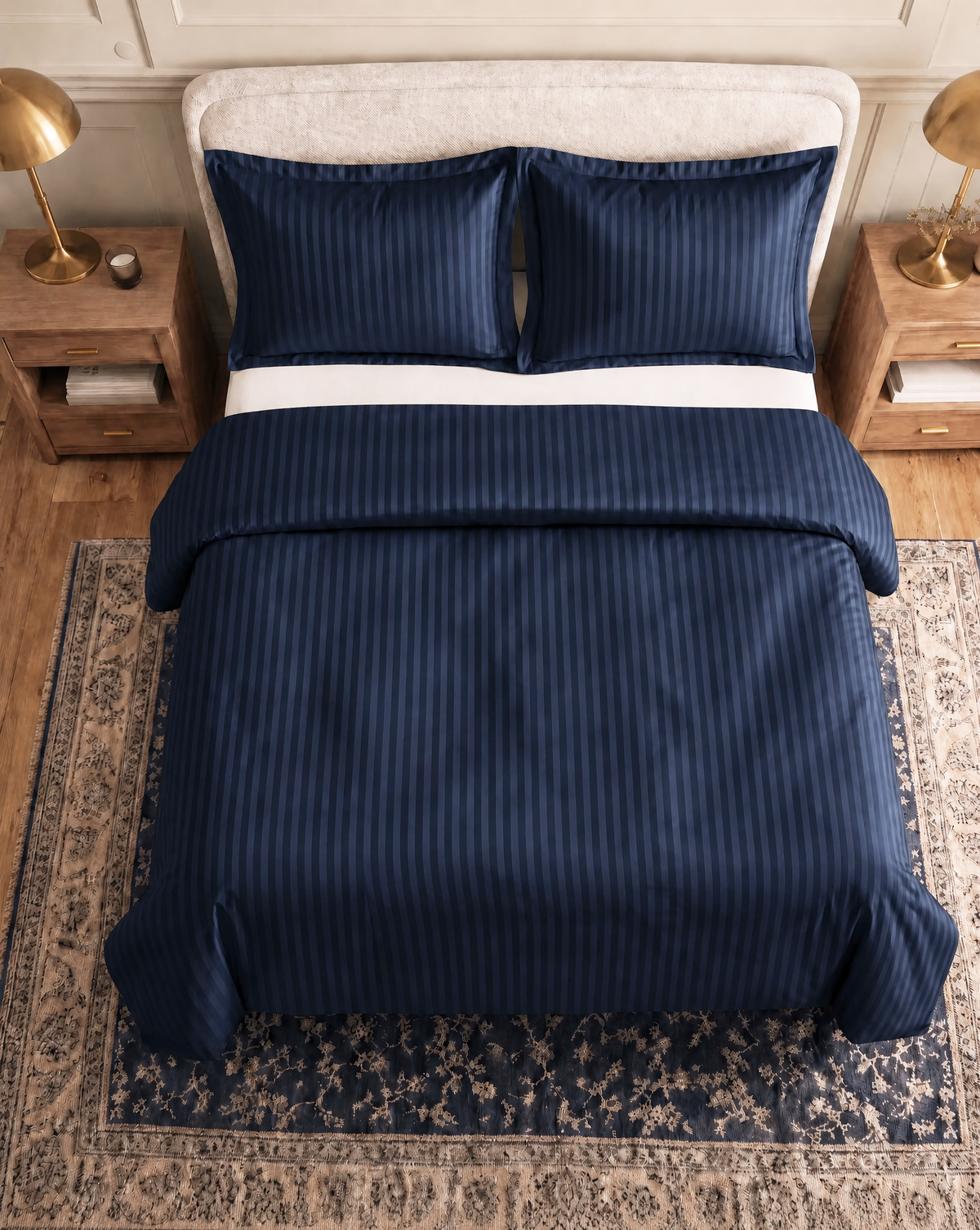 Zelesta Deluxe Hotel Stripe Nahtlose Satin-Baumwolle Bettdecke - Blau