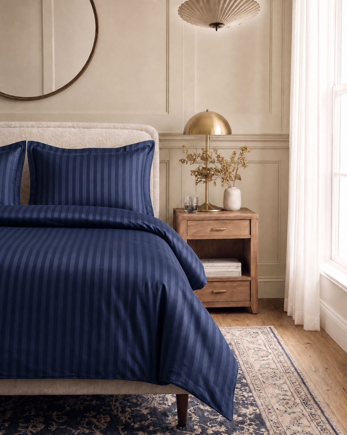 Zelesta Deluxe Hotel Stripe Nahtlose Satin-Baumwolle Bettdecke - Blau