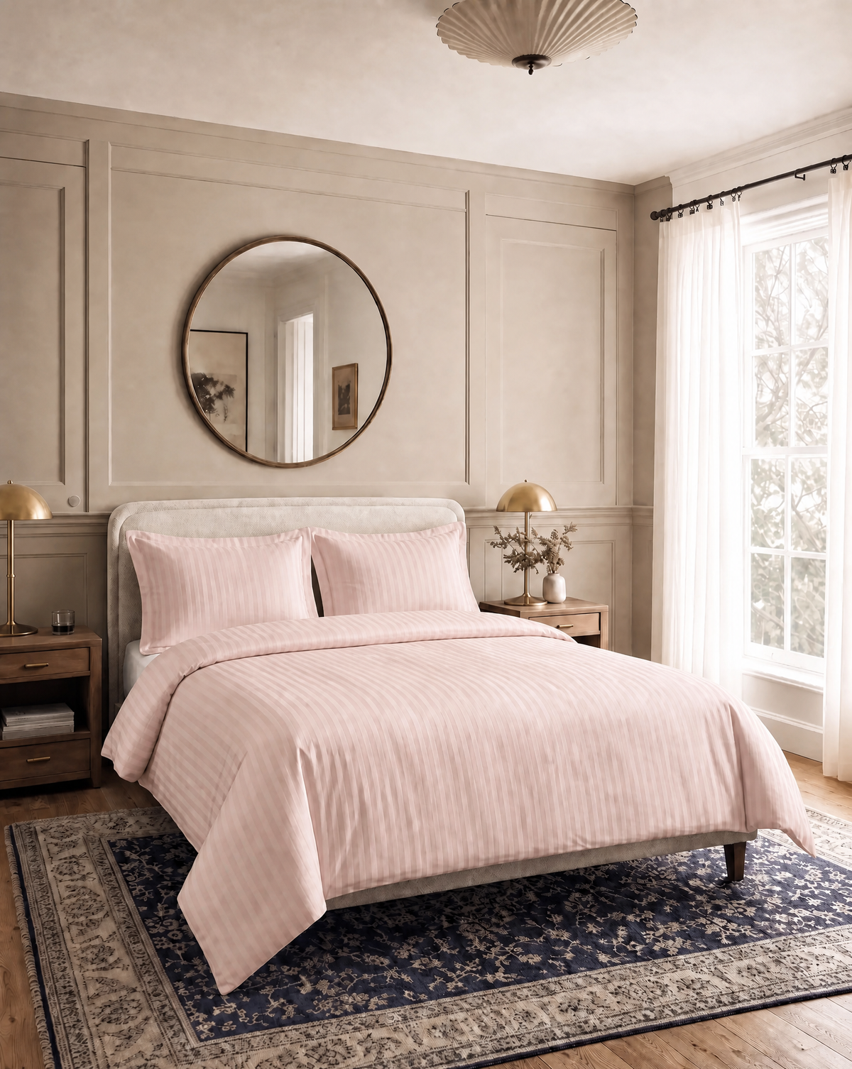 Zelesta Deluxe Hotel Stripe Sans Coutures Satin Cotton Couette - Rose