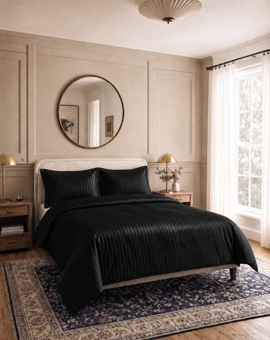 Zelesta Deluxe Hotel Stripe Nahtlose Satin-Baumwolle Bettdecke - Schwarz