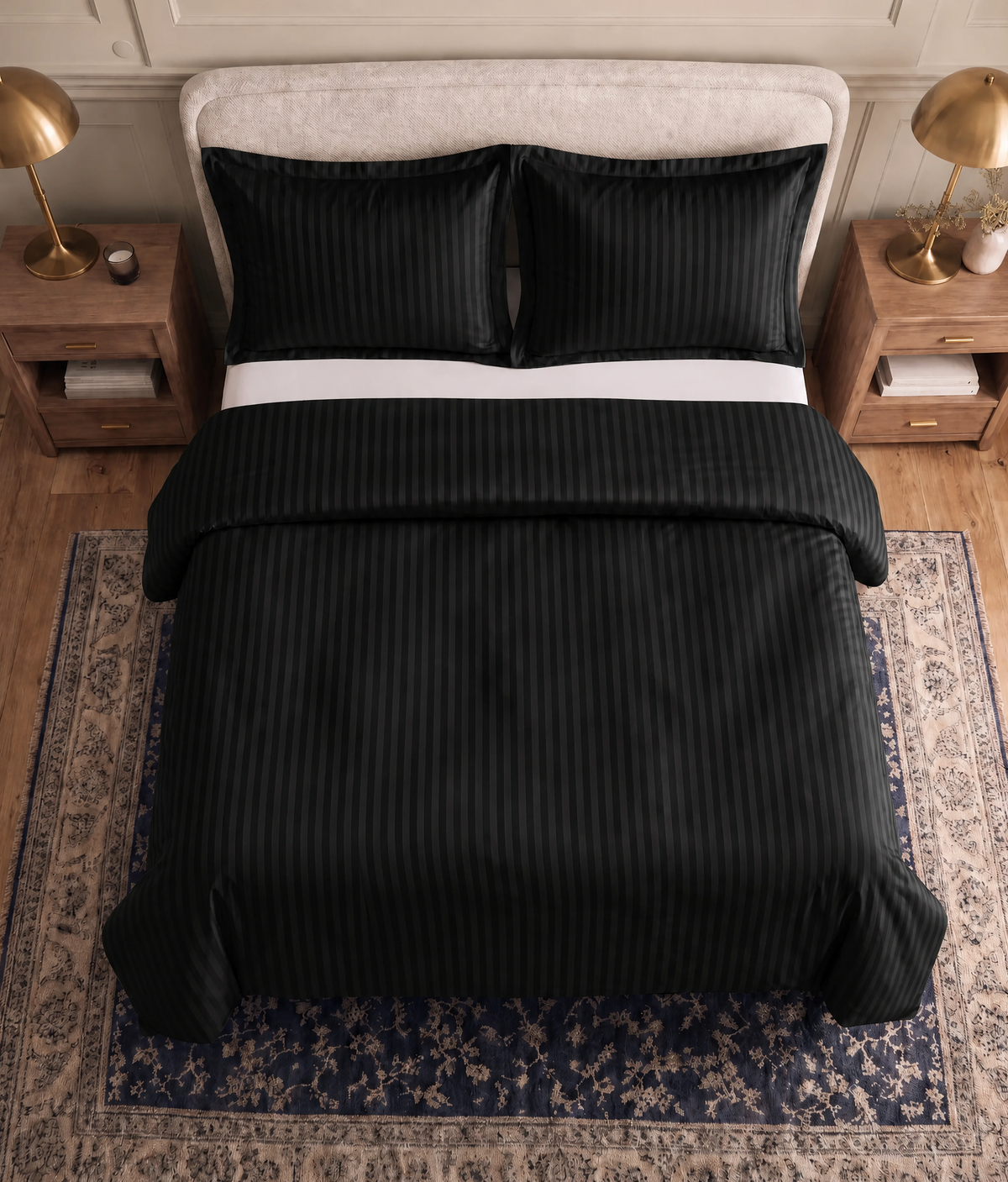 Zelesta Deluxe Hotel Stripe Nahtlose Satin-Baumwolle Bettdecke - Schwarz