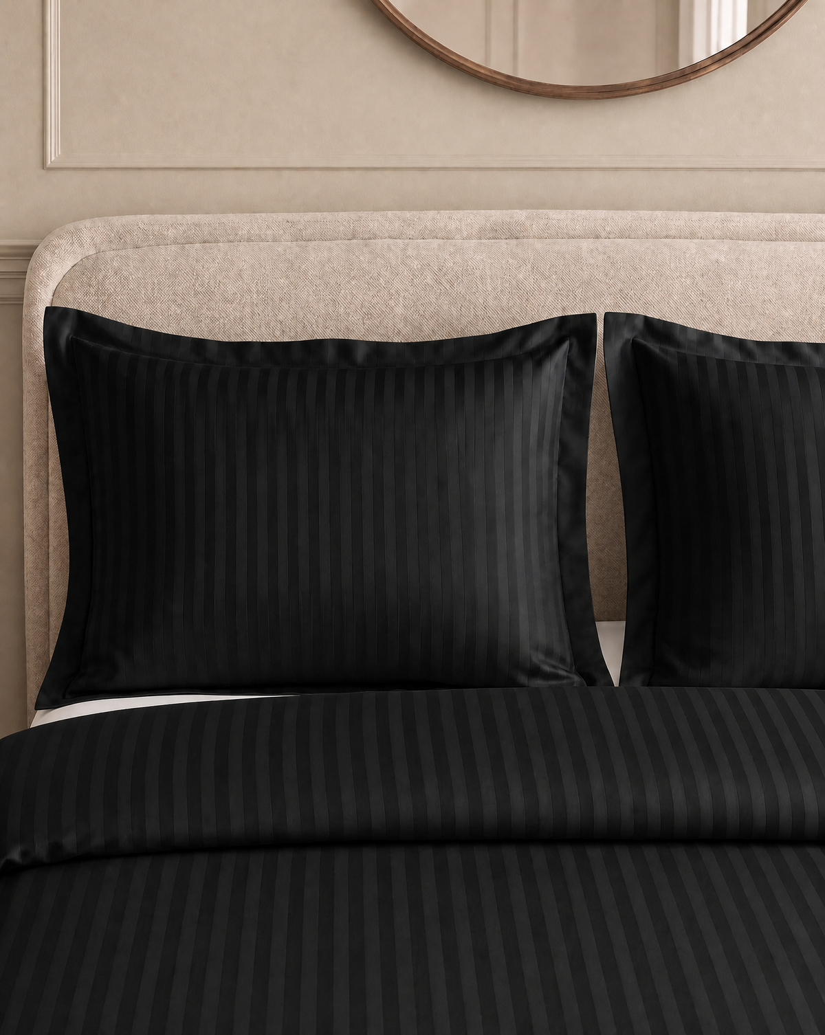 Zelesta Deluxe Hotel Stripe Sans Coutures Satin Cotton Couette - Noir