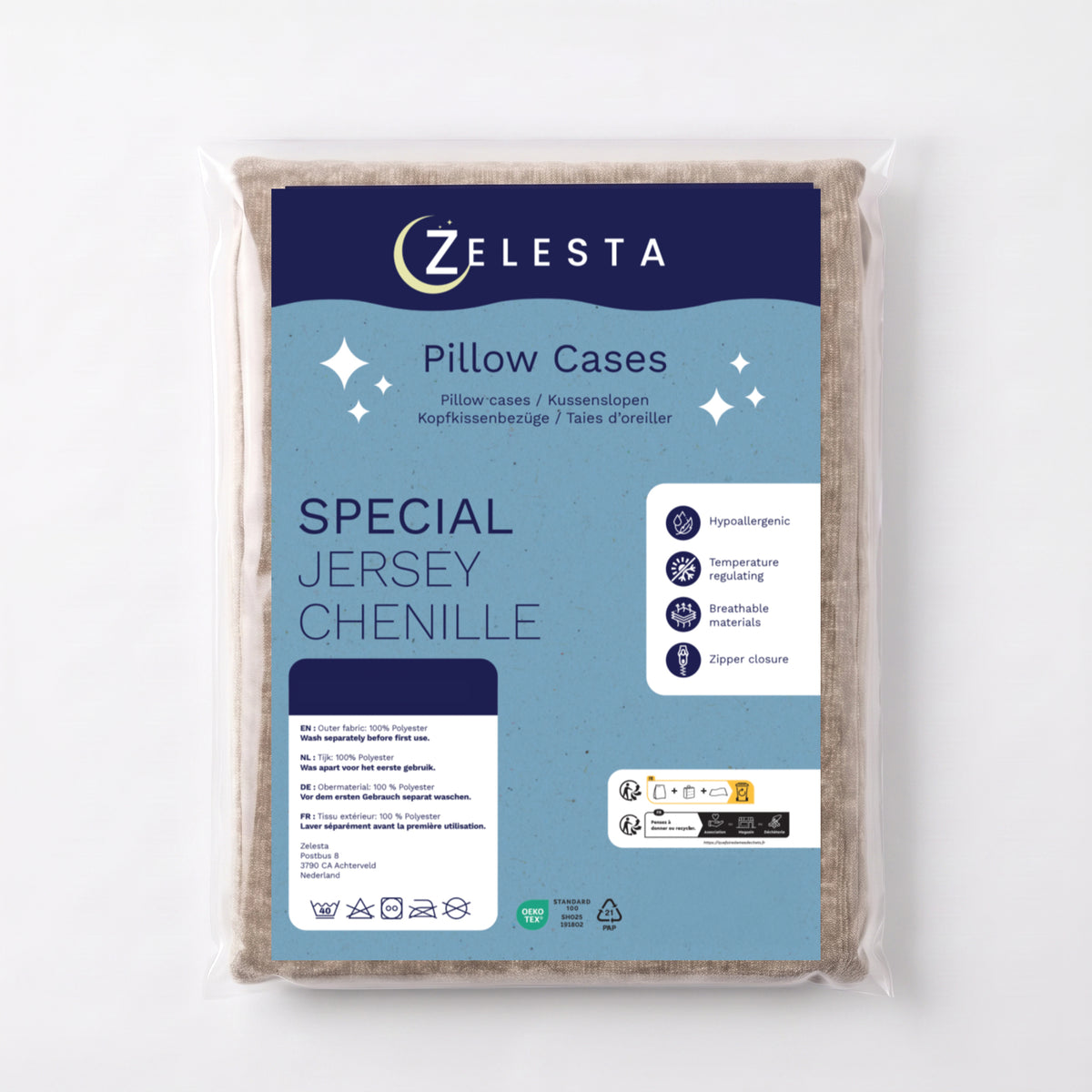 Zelesta Special Jersey Chenille Taies d'oreiller Lot de 2 - Gris métal