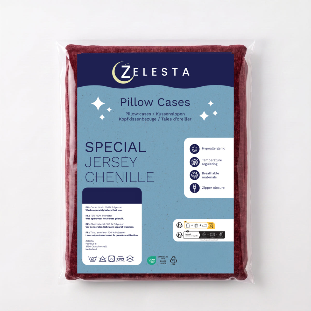 Zelesta Special Jersey Chenille Taies d'oreiller Lot de 2 - Rouge baroque
