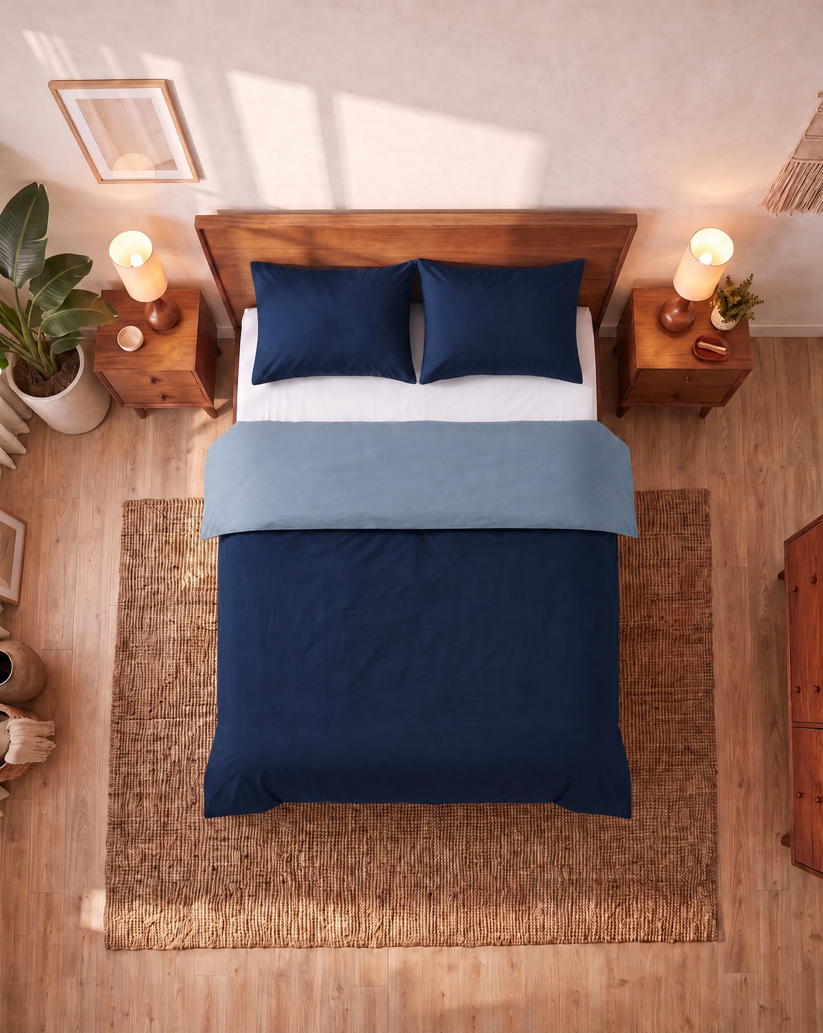 Zelesta Comfort Duo Nahtlose Bettdecke - Blau & Marineblau