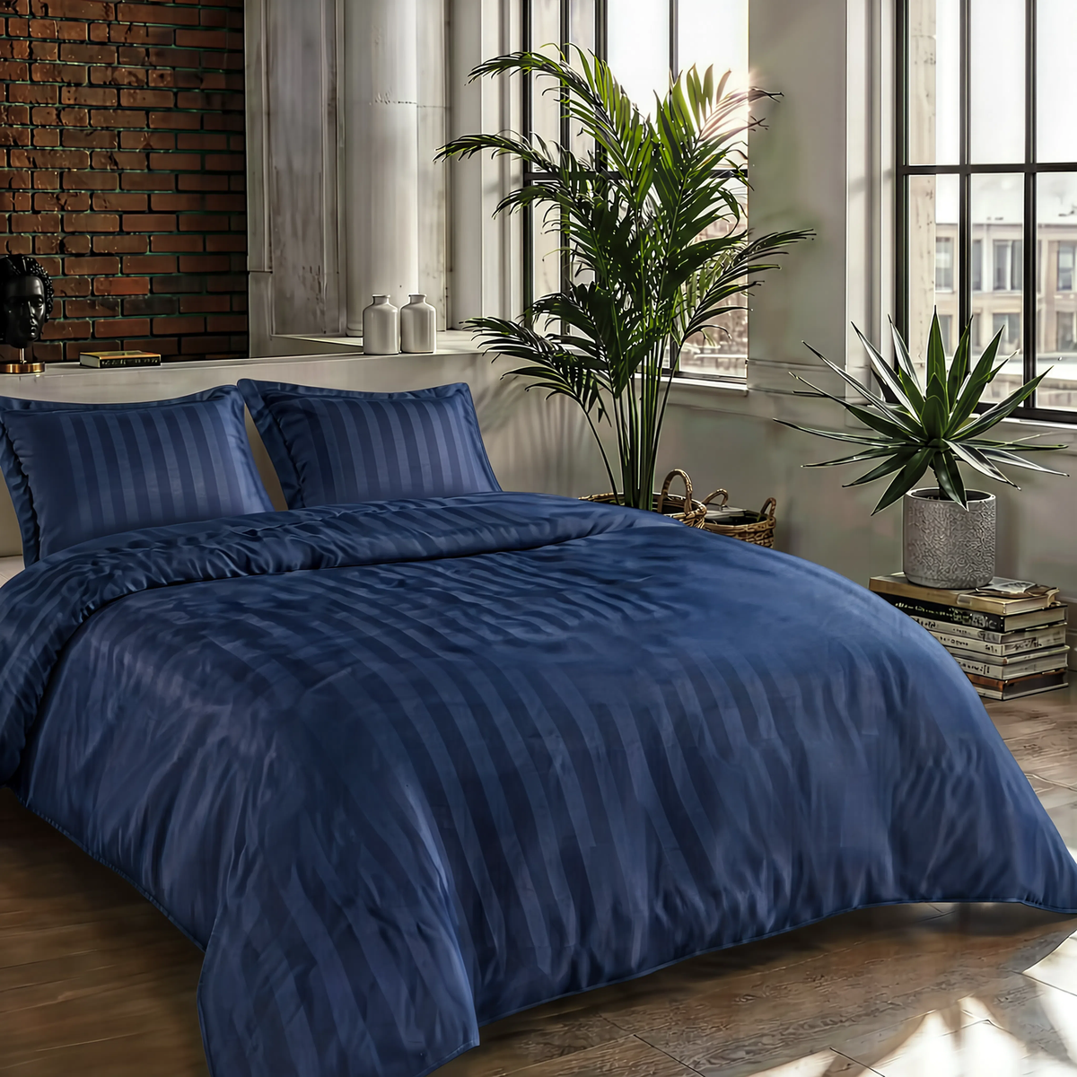 Zelesta Deluxe Hotel Stripe Satin-Baumwolle Bettdecke - Blau