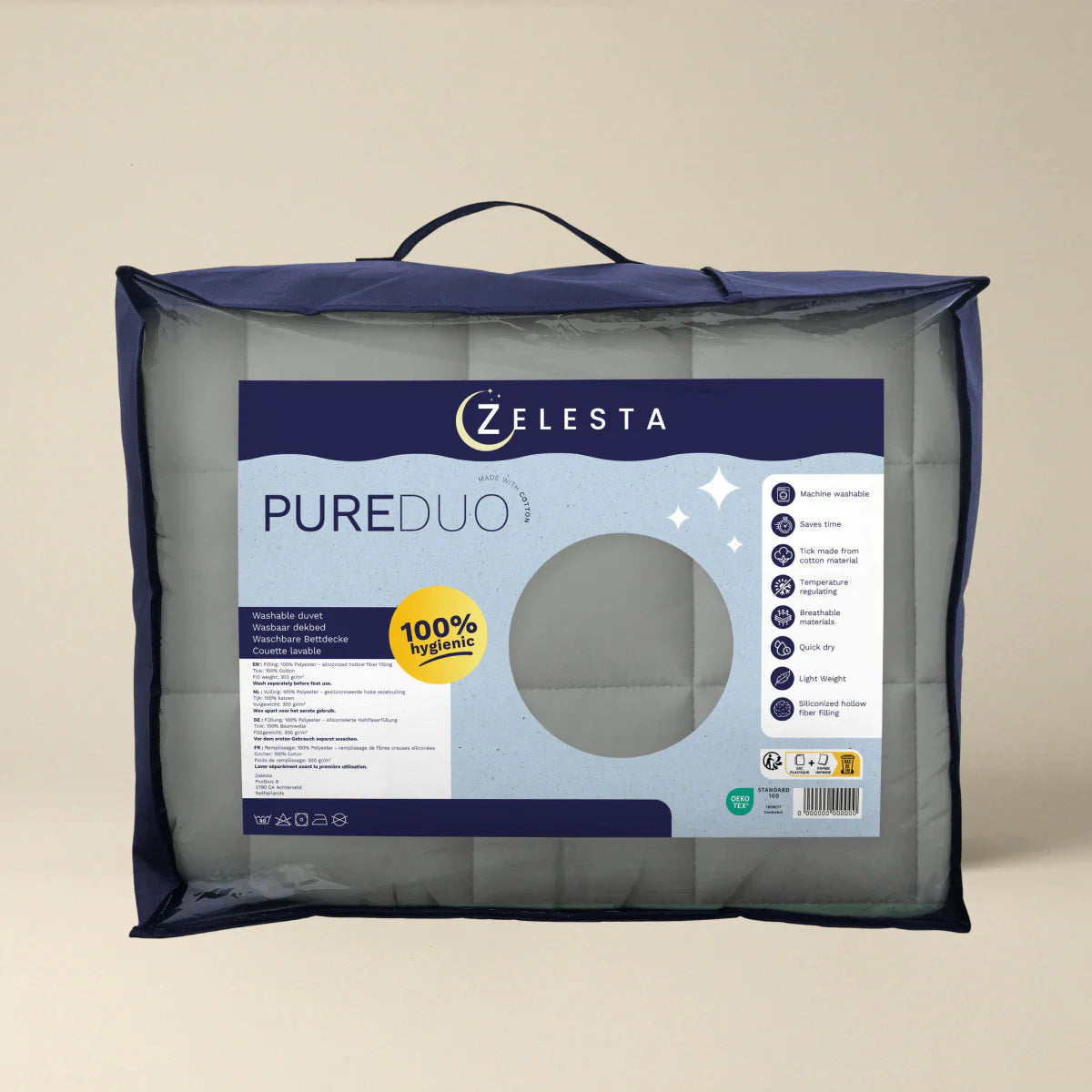 Couette Zelesta Pure Duo Coton - Gris Foncé & Gris Clair