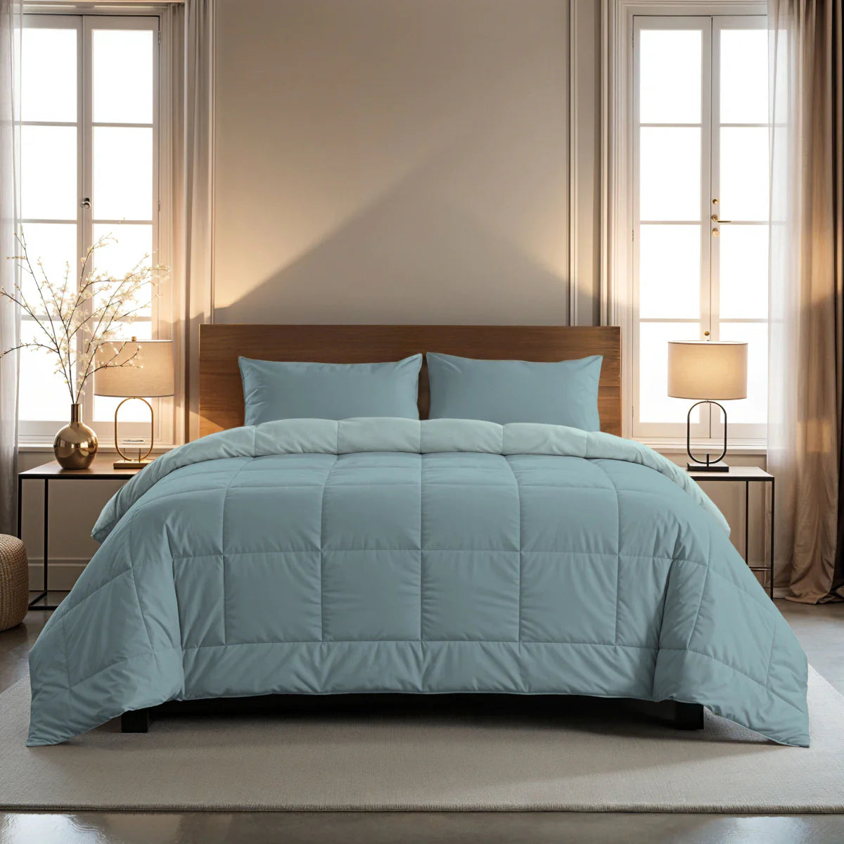 Couette Zelesta Pure Duo Coton - Gris-Bleu & Bleu Clair