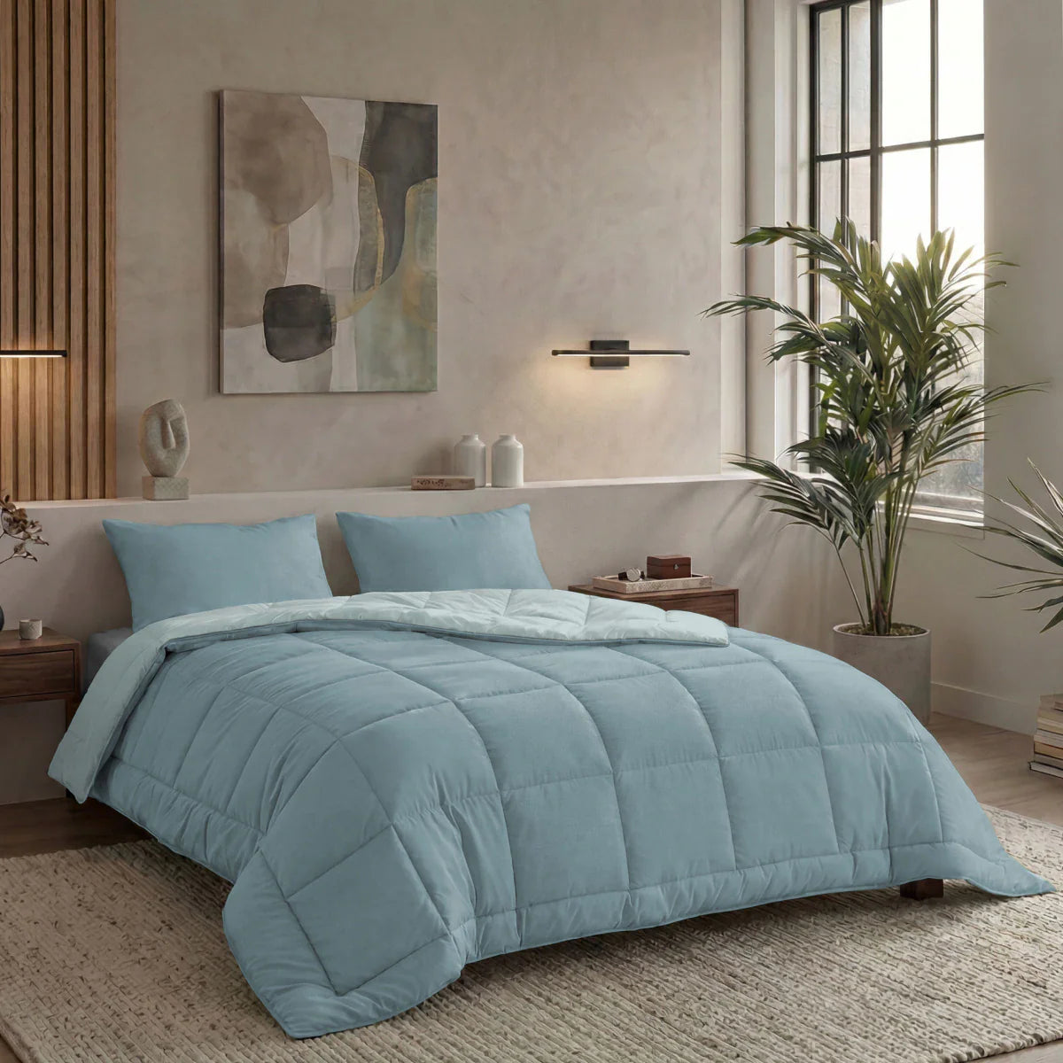 Couette d'été Zelesta Pure Duo Coton - Bleu Gris & Bleu Clair