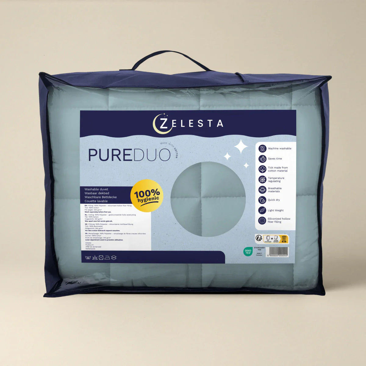 Couette d'été Zelesta Pure Duo Coton - Bleu Gris & Bleu Clair