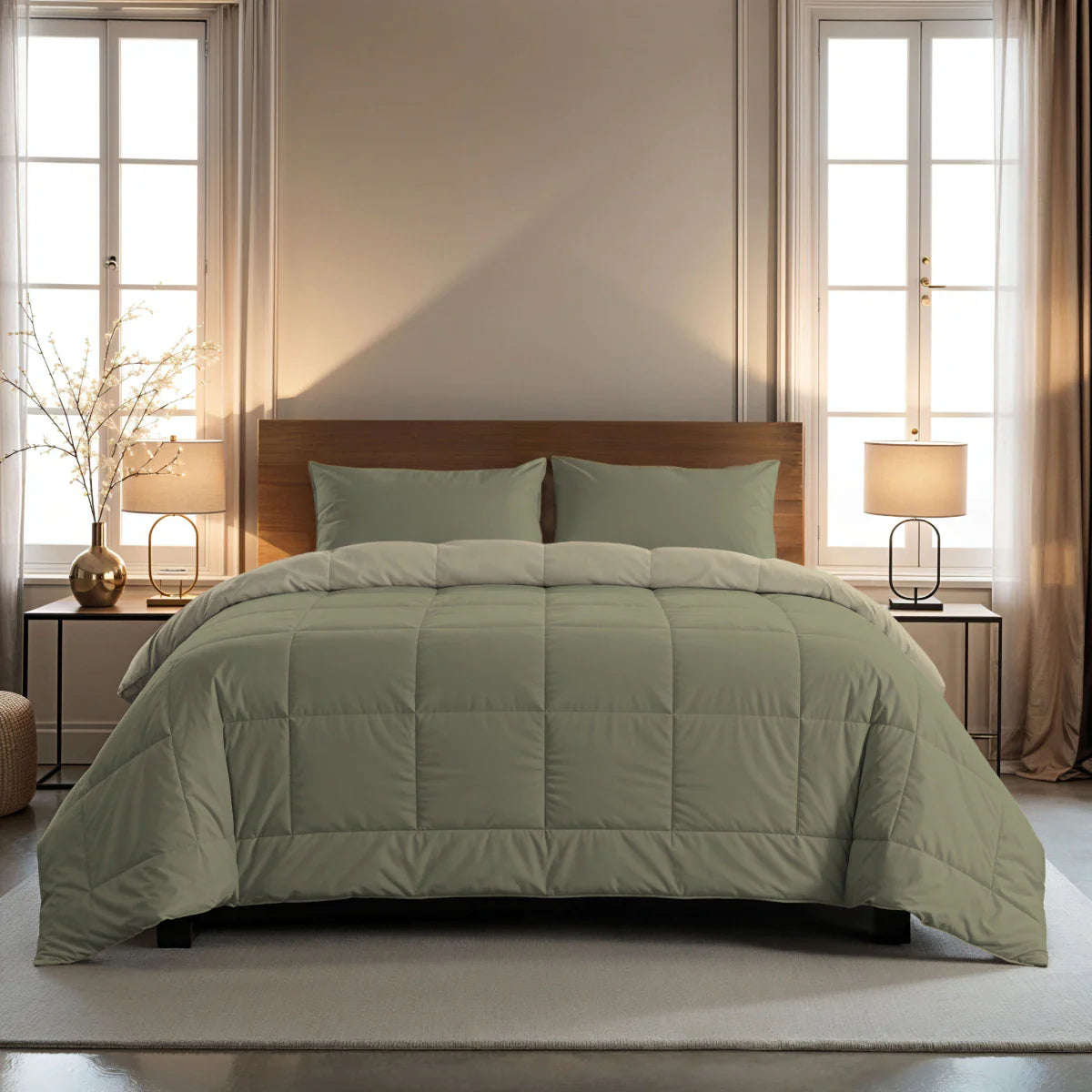 Couette d'été Zelesta Pure Duo Coton - Gris-Vert & Gris-Vert Doux