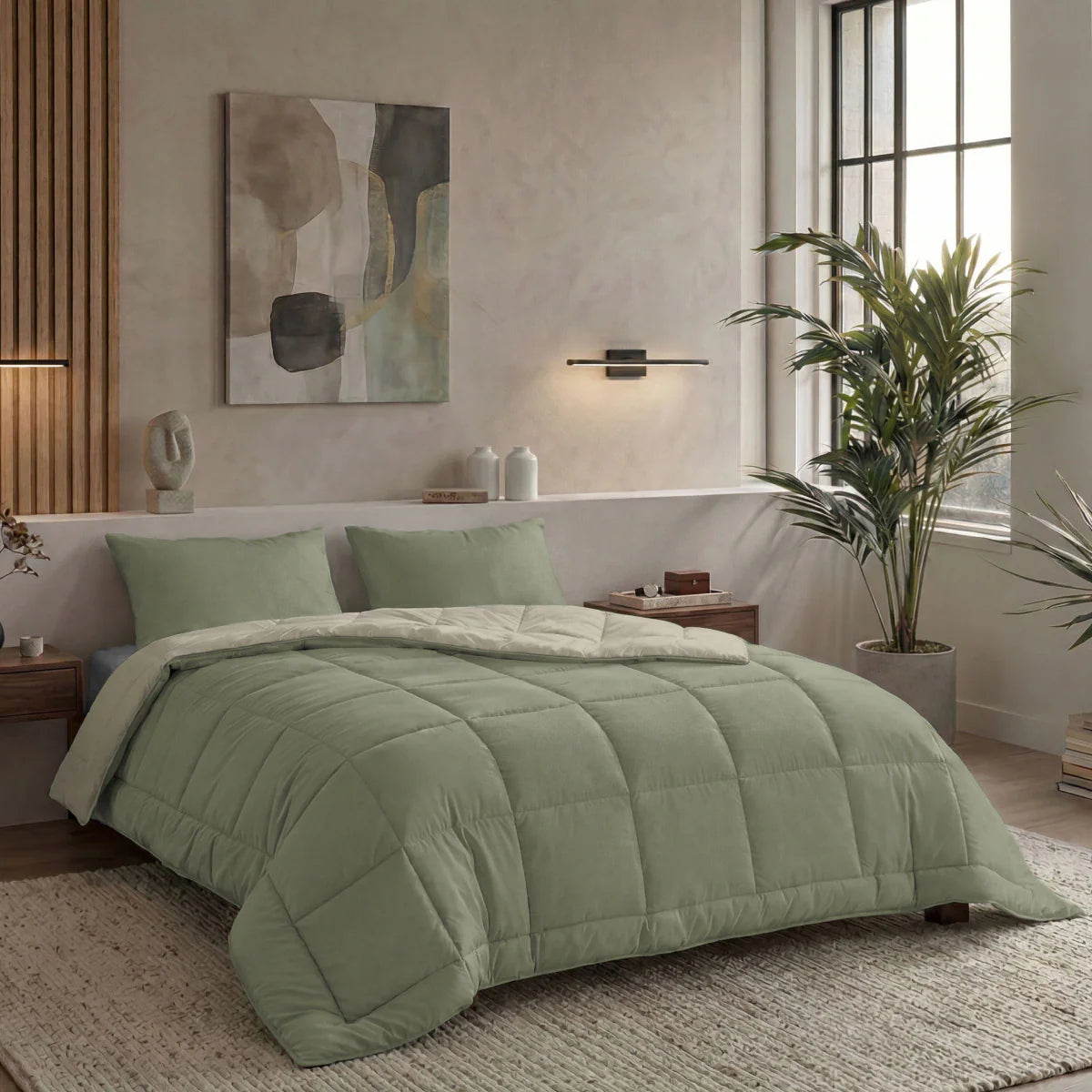 Couette Zelesta Pure Duo Coton - Gris-Vert & Gris-Vert Doux