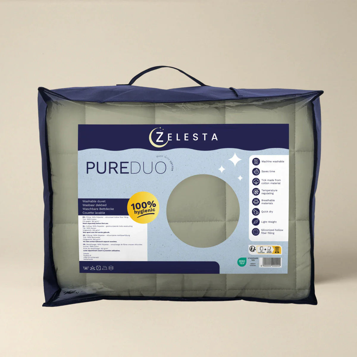 Couette Zelesta Pure Duo Coton - Gris-Vert & Gris-Vert Doux