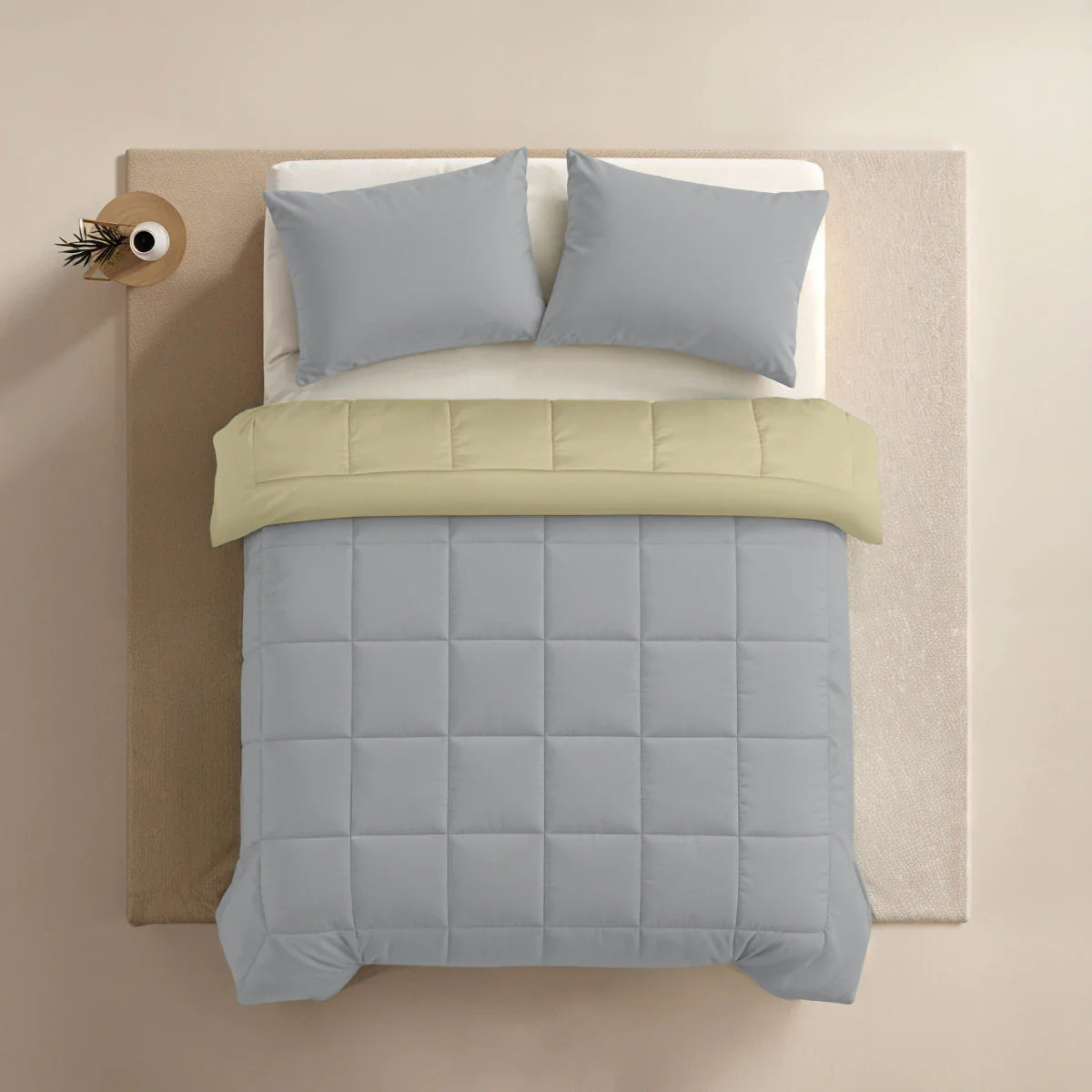 Couette Zelesta Pure Duo Coton - Gris Clair & Jaune Beurre