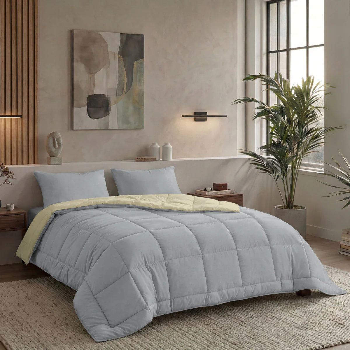 Couette d'été Zelesta Pure Duo Coton - Gris clair et Jaune beurre
