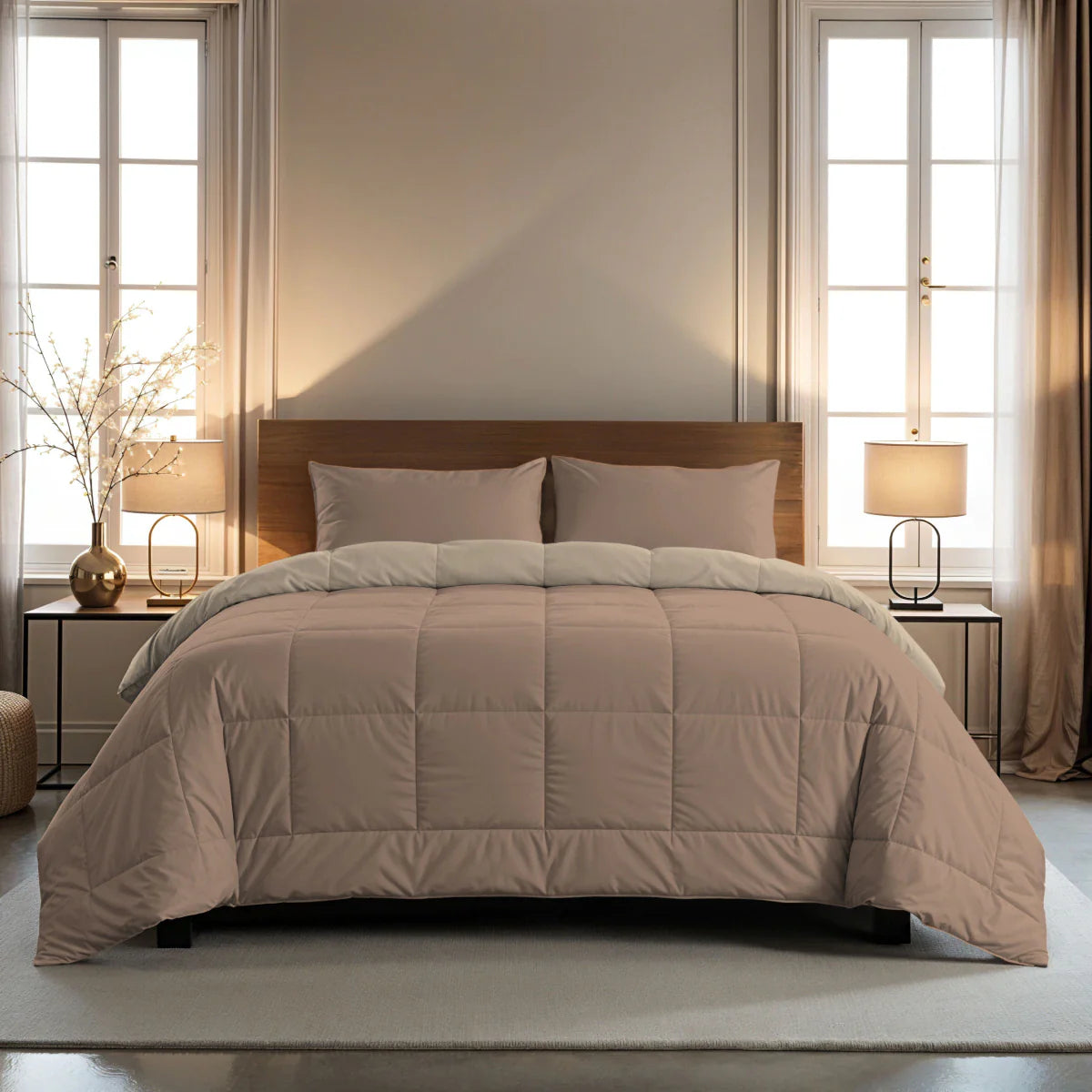 Couette d'été Zelesta Pure Duo Coton - Rose Brun & Brun Béton