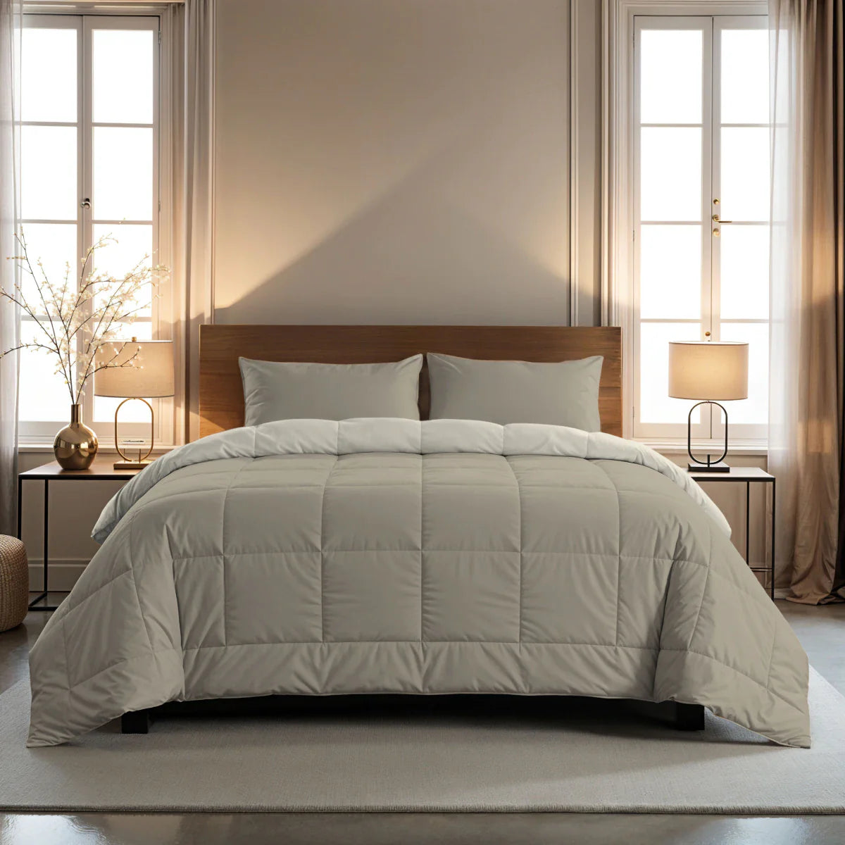 Couette d'été Zelesta Pure Duo Coton - Gris chaud et blanc crème