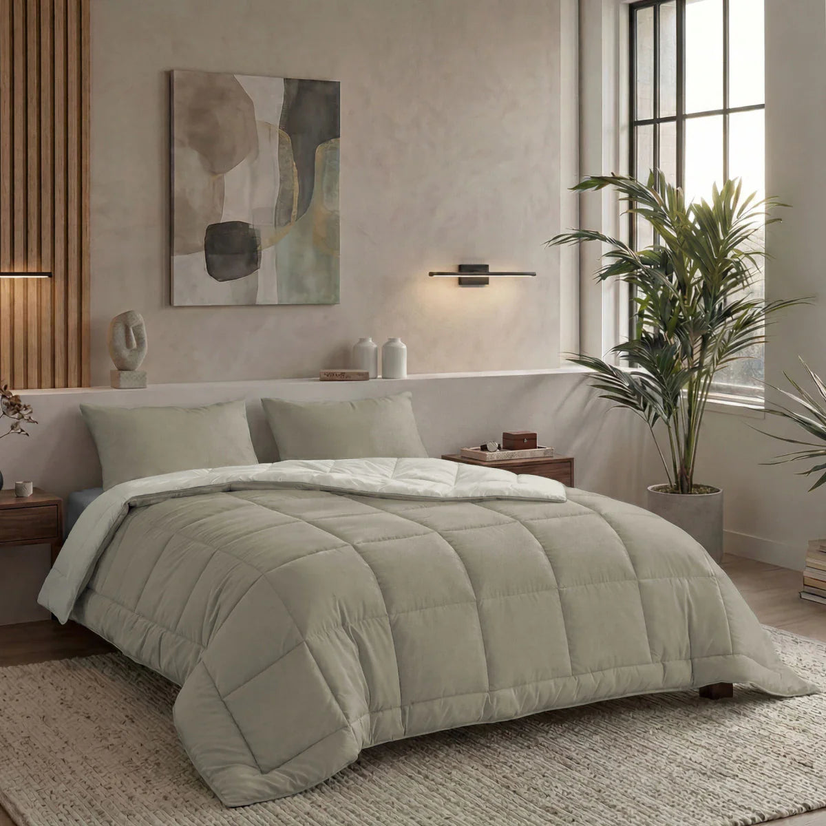 Couette d'été Zelesta Pure Duo Coton - Gris chaud et blanc crème