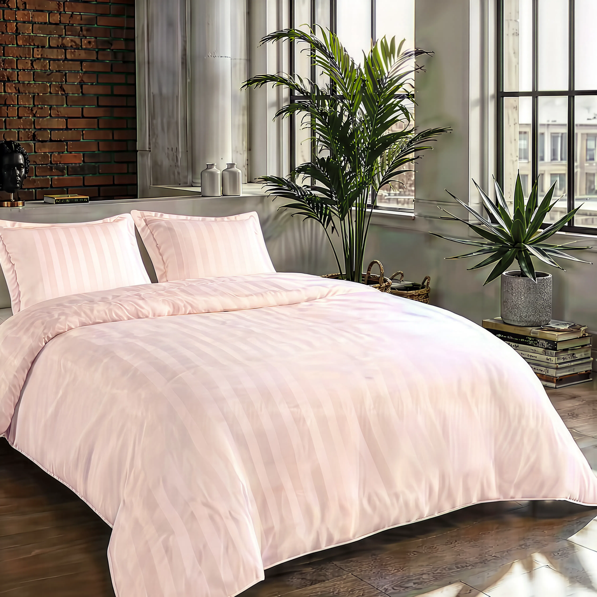 Zelesta Deluxe Hotel Stripe Satin Cotton Couette - Rose