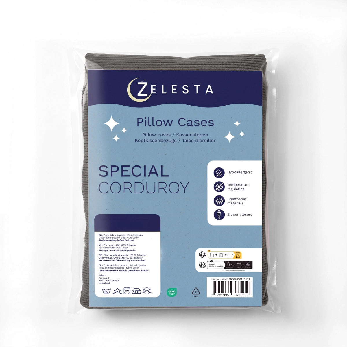 Zelesta Special Corduroy Cotton Kissenbezug-Set, 2 Stück - Anthrazit