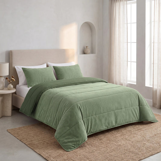 Zelesta Special Corduroy Cotton Couette - Vert forêt