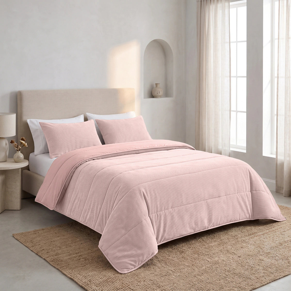 Zelesta Special Corduroy Cotton Couette - Rose poudré