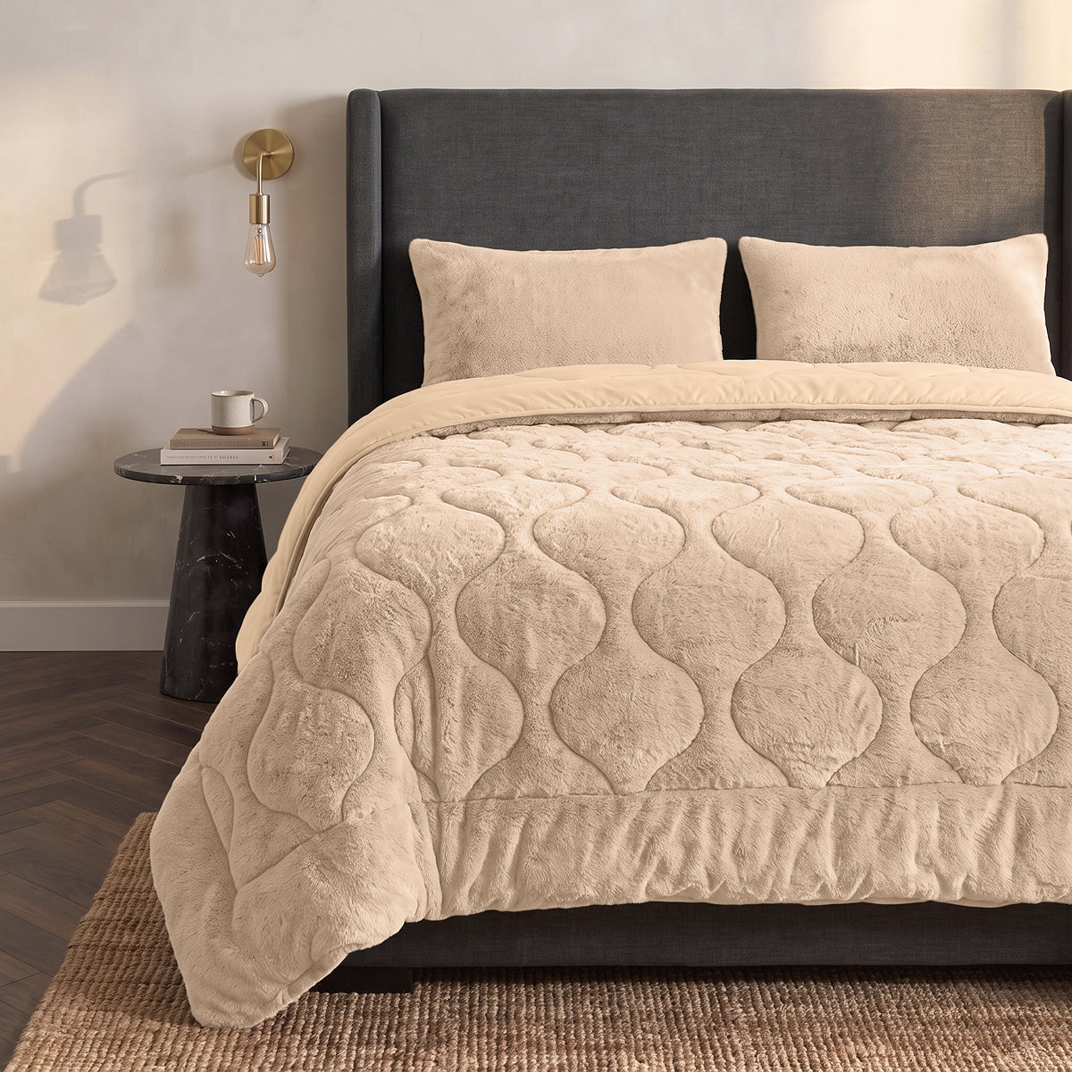 Zelesta Special Teddy Faux Fur Pillowcase Set Of 2 - Cozy Cappuccino