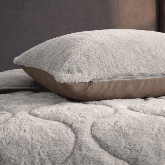 Zelesta Special Teddy Faux Fur Pillowcase Set Of 2 - Moon Grey