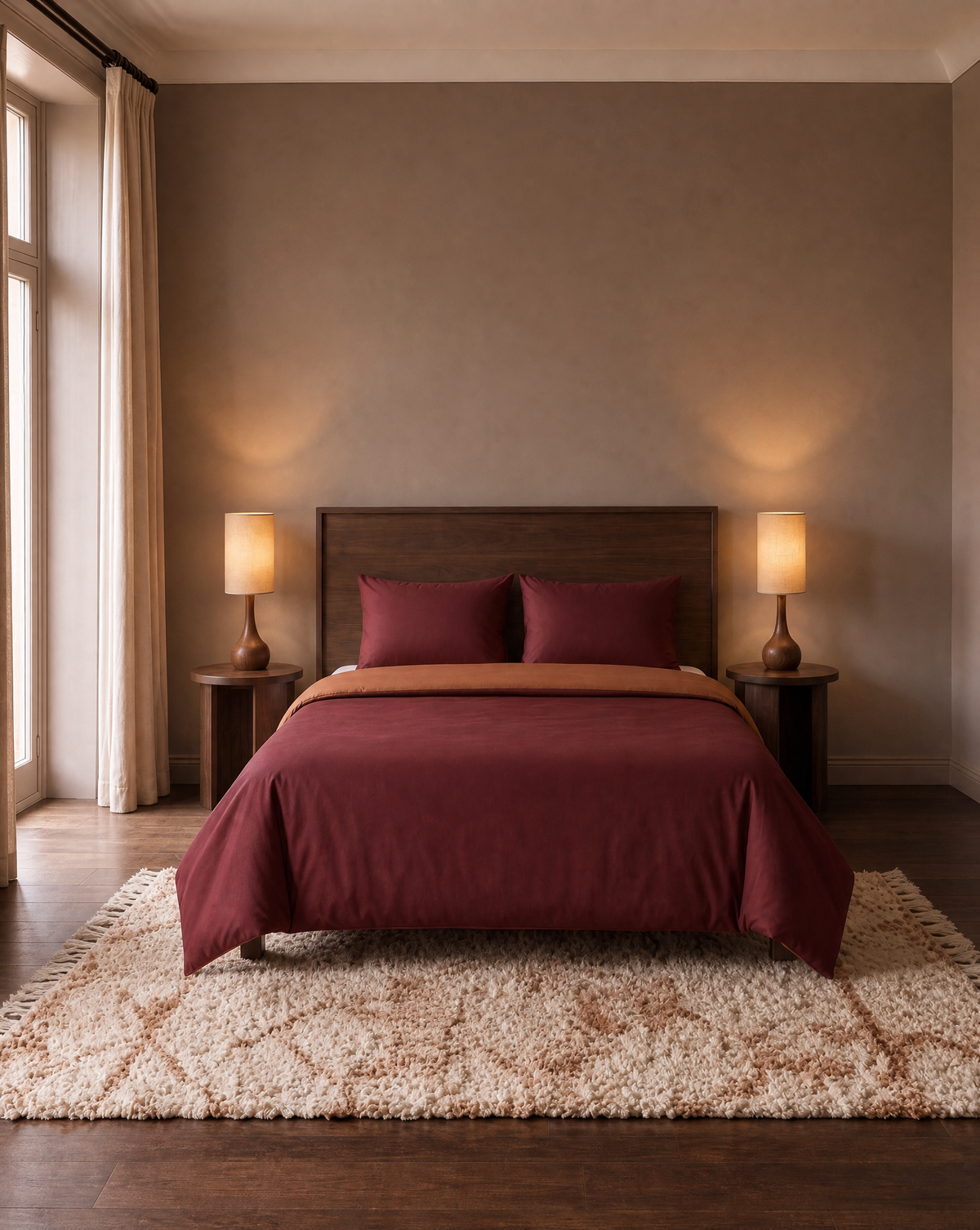 Zelesta Pure Duo Nahtlose Bettdecke aus Baumwolle - Braun & Rot