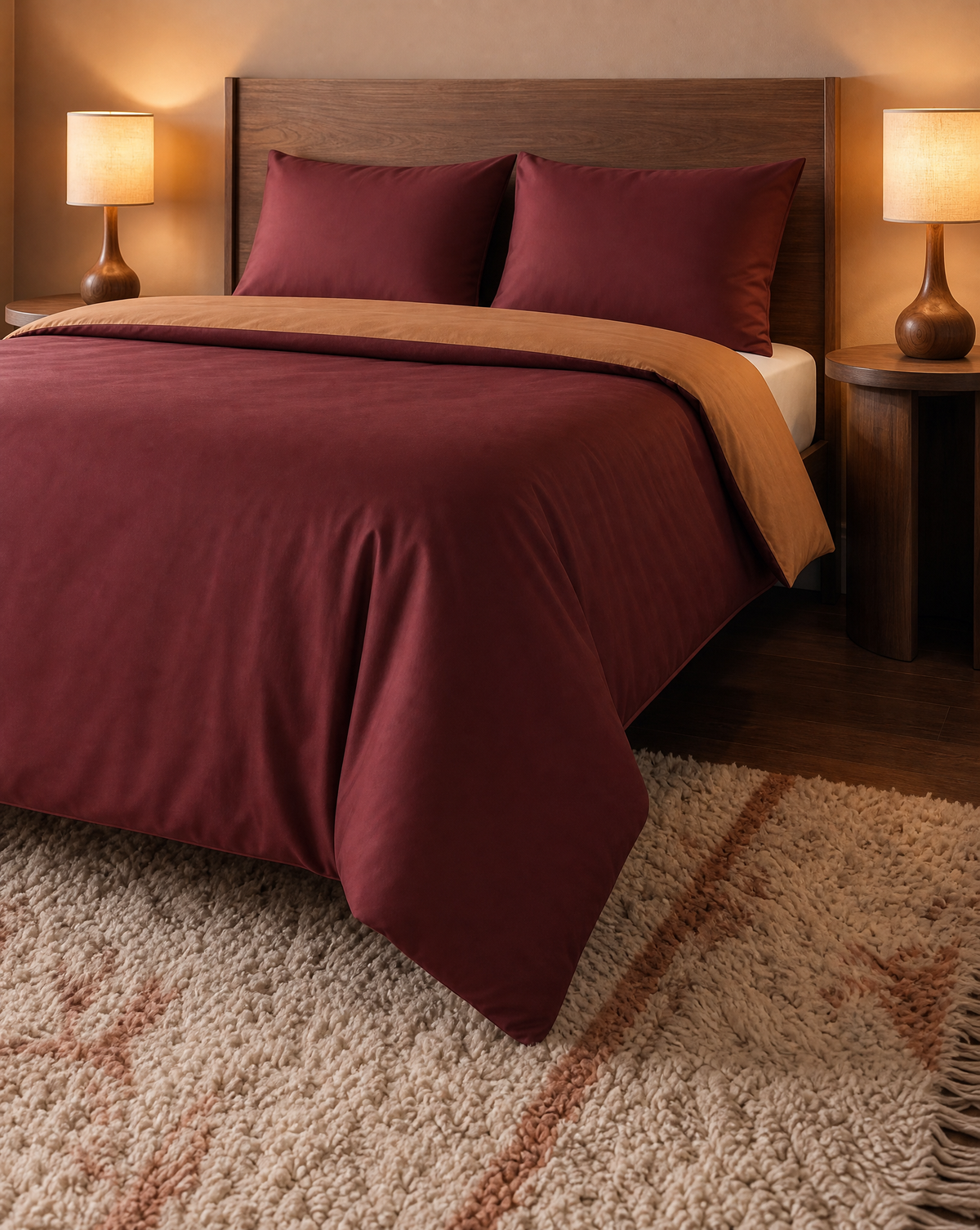 Zelesta Pure Duo Nahtlose Bettdecke aus Baumwolle - Braun & Rot