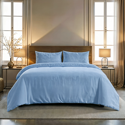 Zelesta Pure Uni Nahtlose Bettdecke aus Baumwolle - Soft Chambray Blau