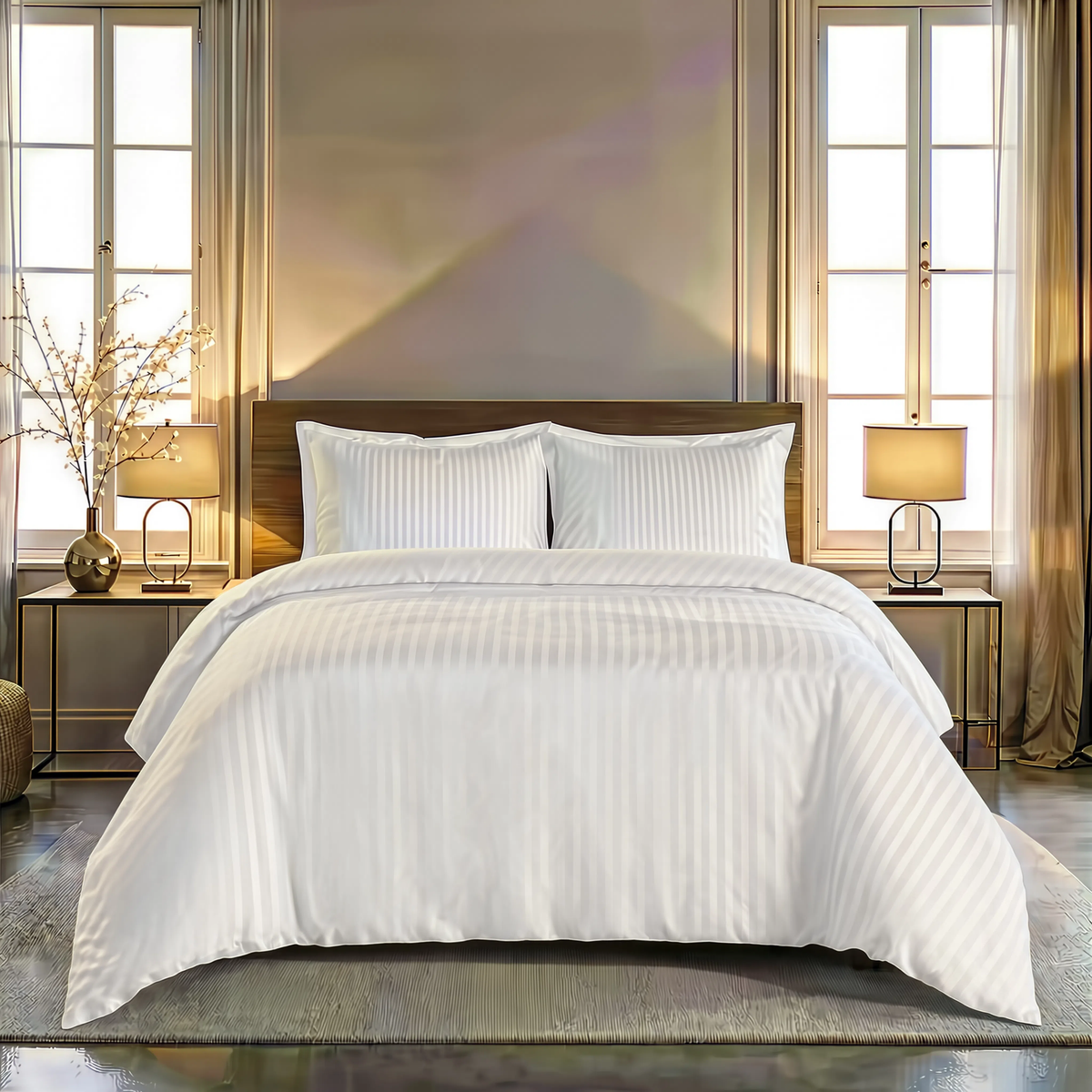 Zelesta Deluxe Hotel Stripe Satin Cotton Couette - Blanc
