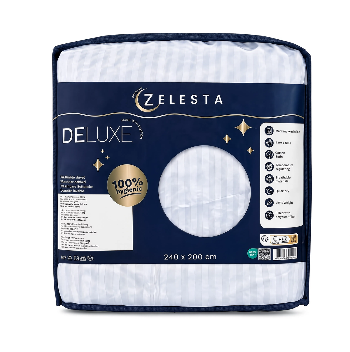 Zelesta Deluxe Hotel Stripe Satin Cotton Couette - Blanc