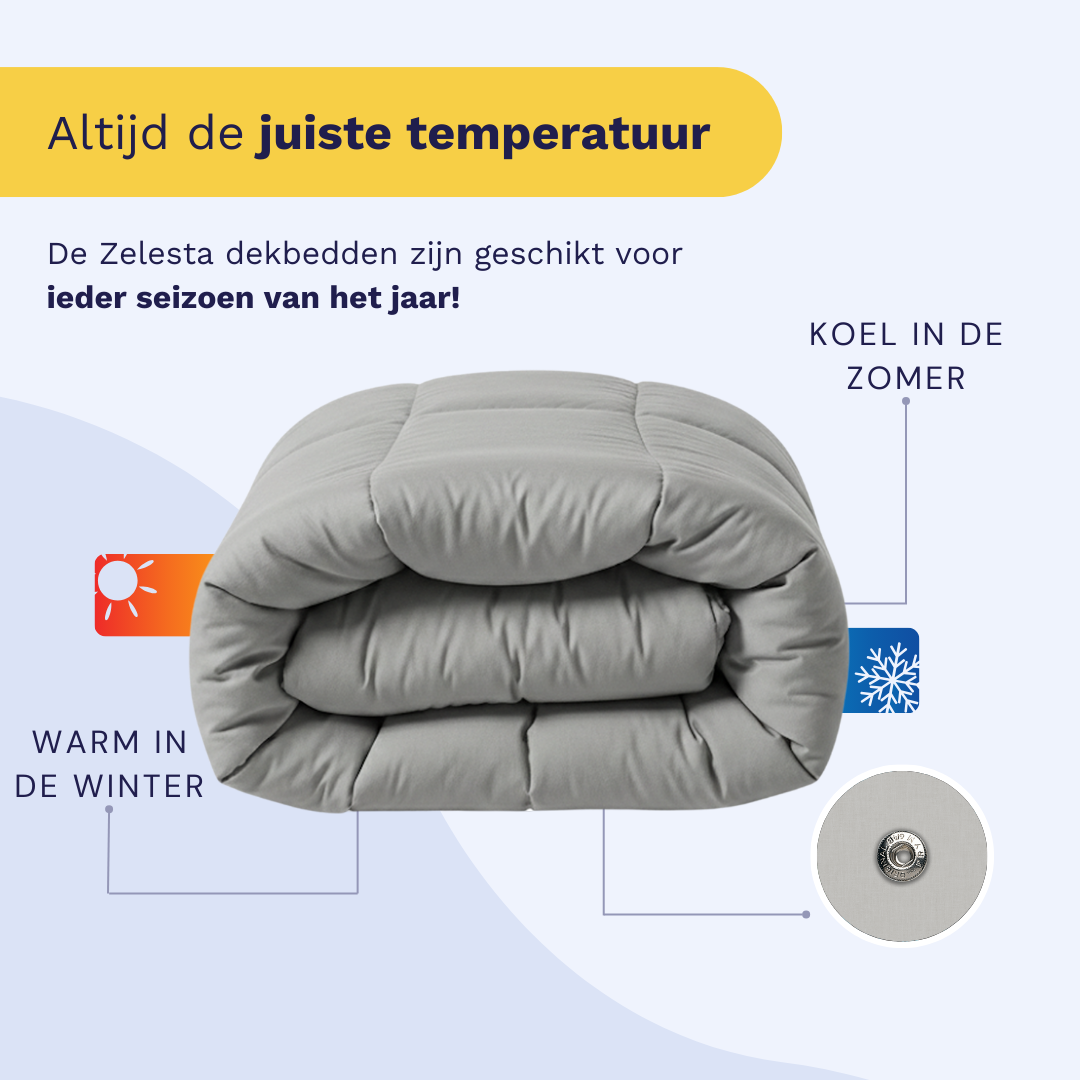 Couette Zelesta Pure Uni Cotton 4 saisons - Gris Matin