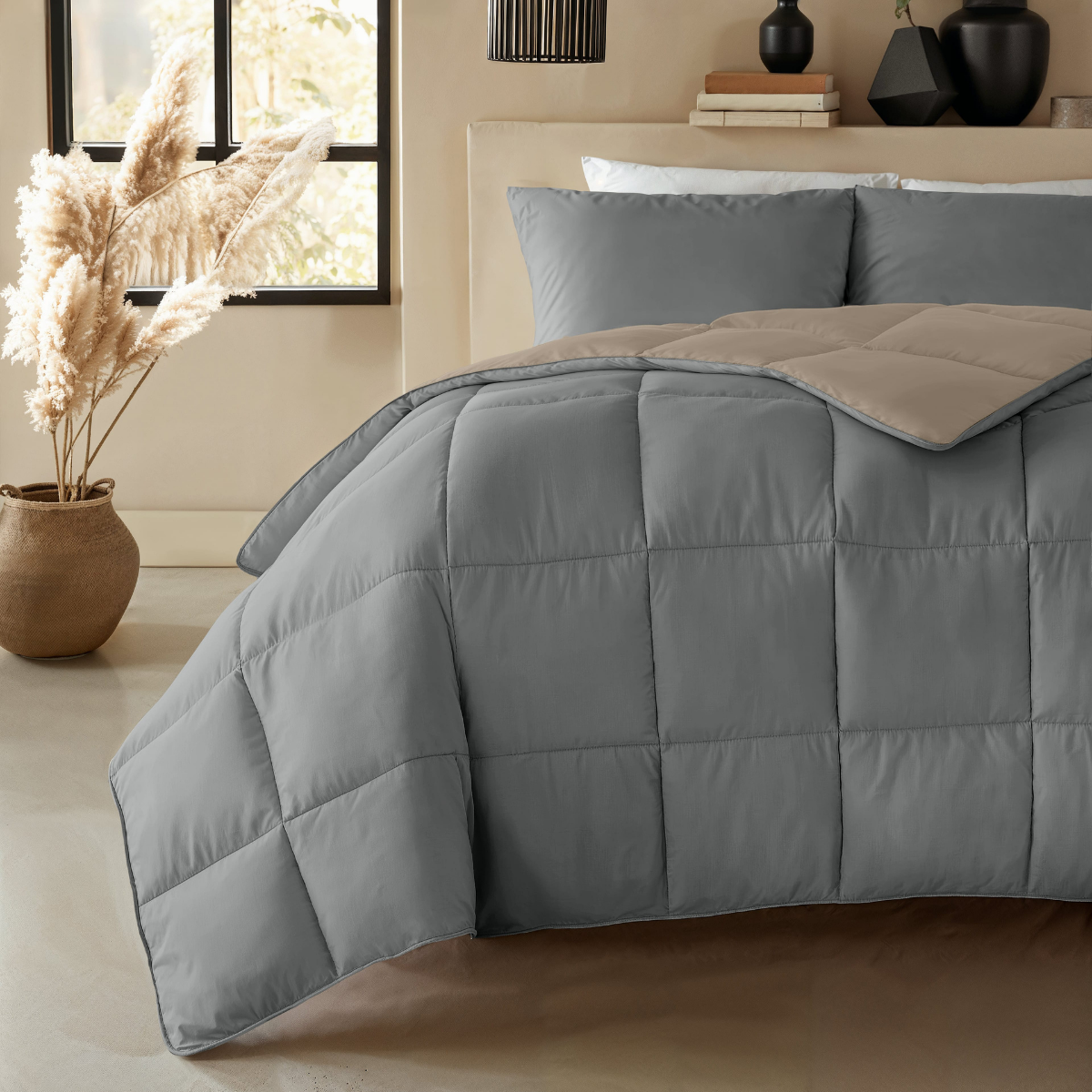 Couette Zelesta Deluxe Duo en coton percale - Anthracite & Taupe
