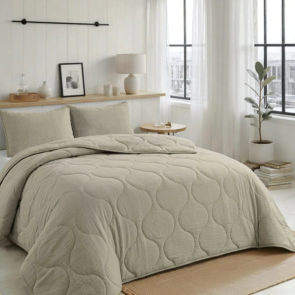 Couette d'été spéciale Zelesta en seersucker - Beige lait d'amande