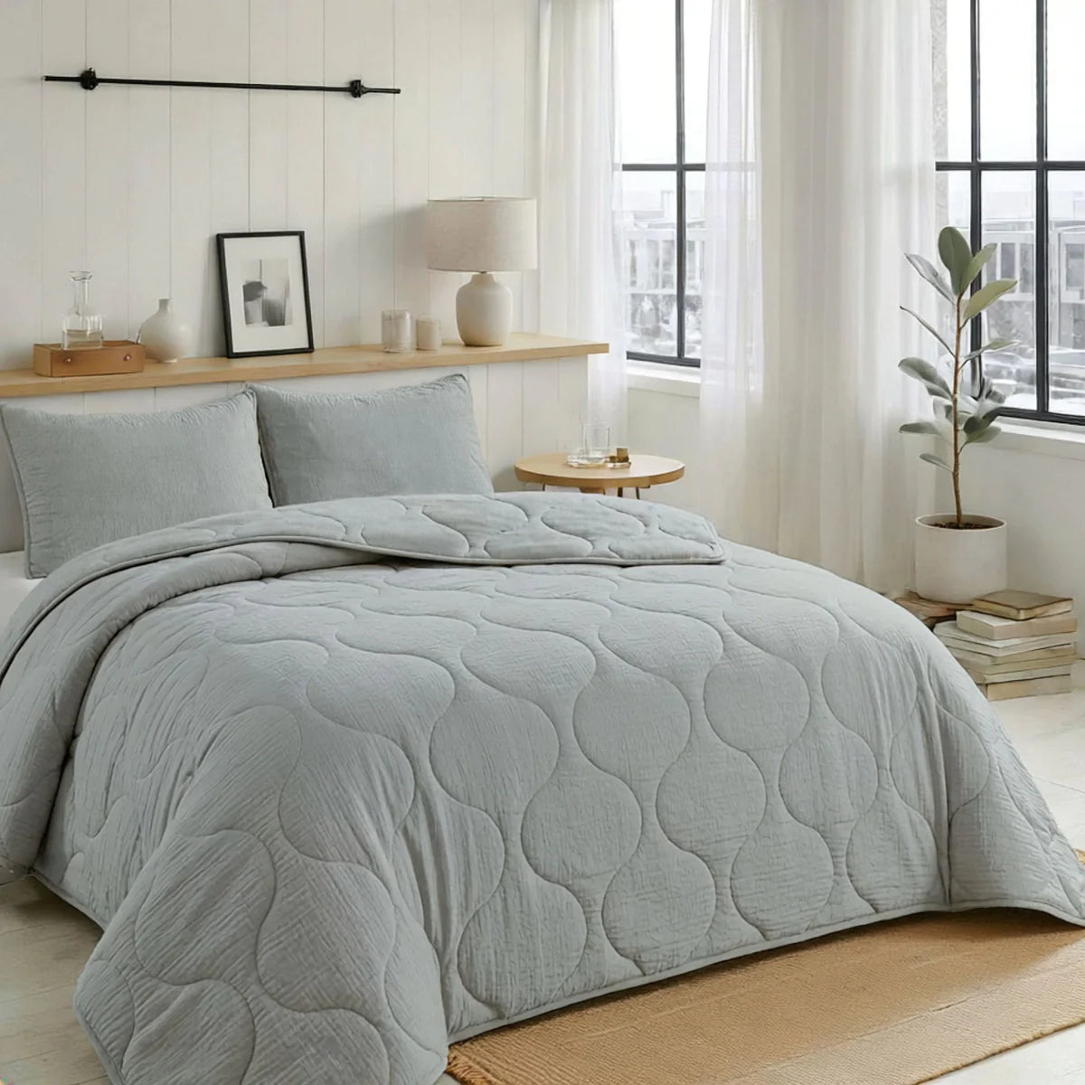 Couette d'été spéciale Zelesta en seersucker - Bleu glace doux