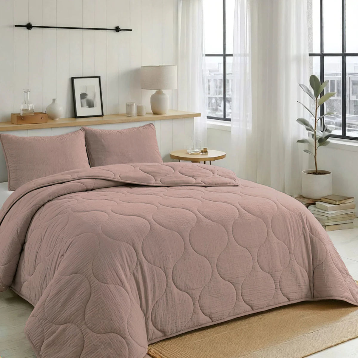 Couette d'été spéciale Zelesta en seersucker - Rose poudré