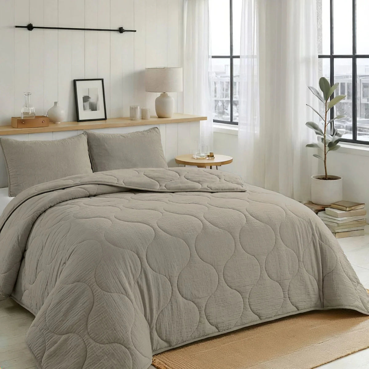 Couette d'été spéciale Zelesta en seersucker - Gris chaud