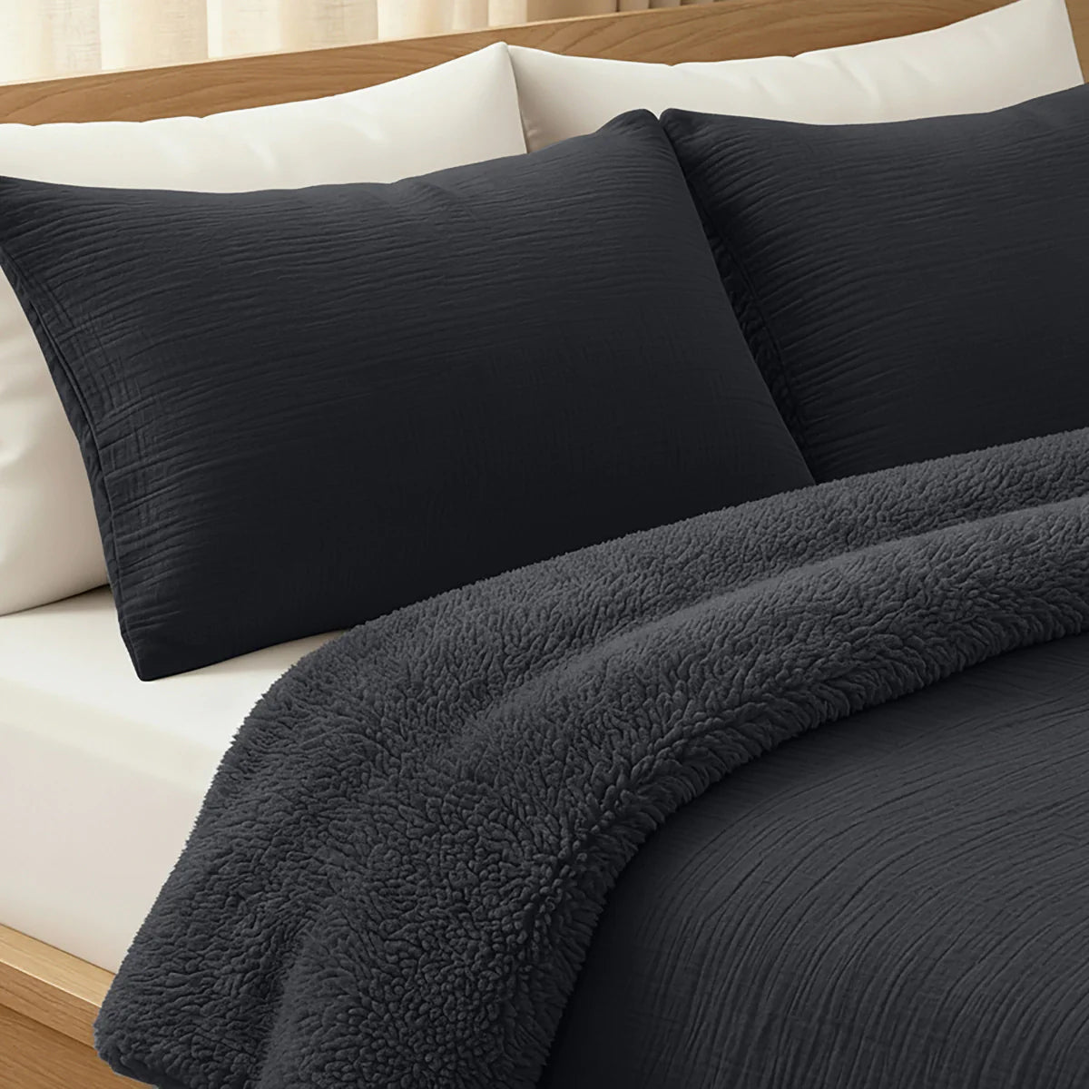 Zelesta Housse d'oreiller en mousseline de coton Special Teddy Lot de 2 - Anthracite