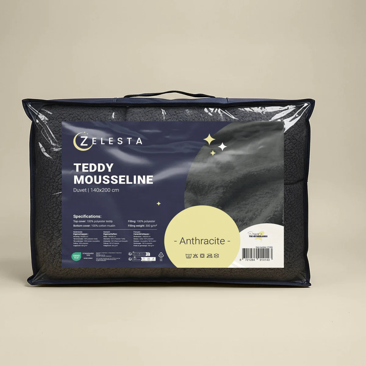 Couette en mousseline de coton spéciale Zelesta Teddy - Anthracite