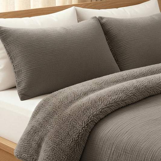 Zelesta Housse de Coussin Spéciale Teddy en Coton Mousseline Lot de 2 - Taupe