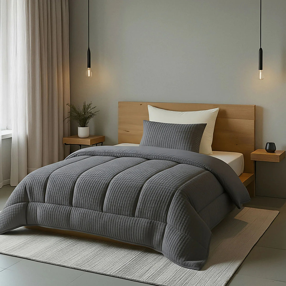 Couette à carreaux spéciale Zelesta Teddy - Anthracite