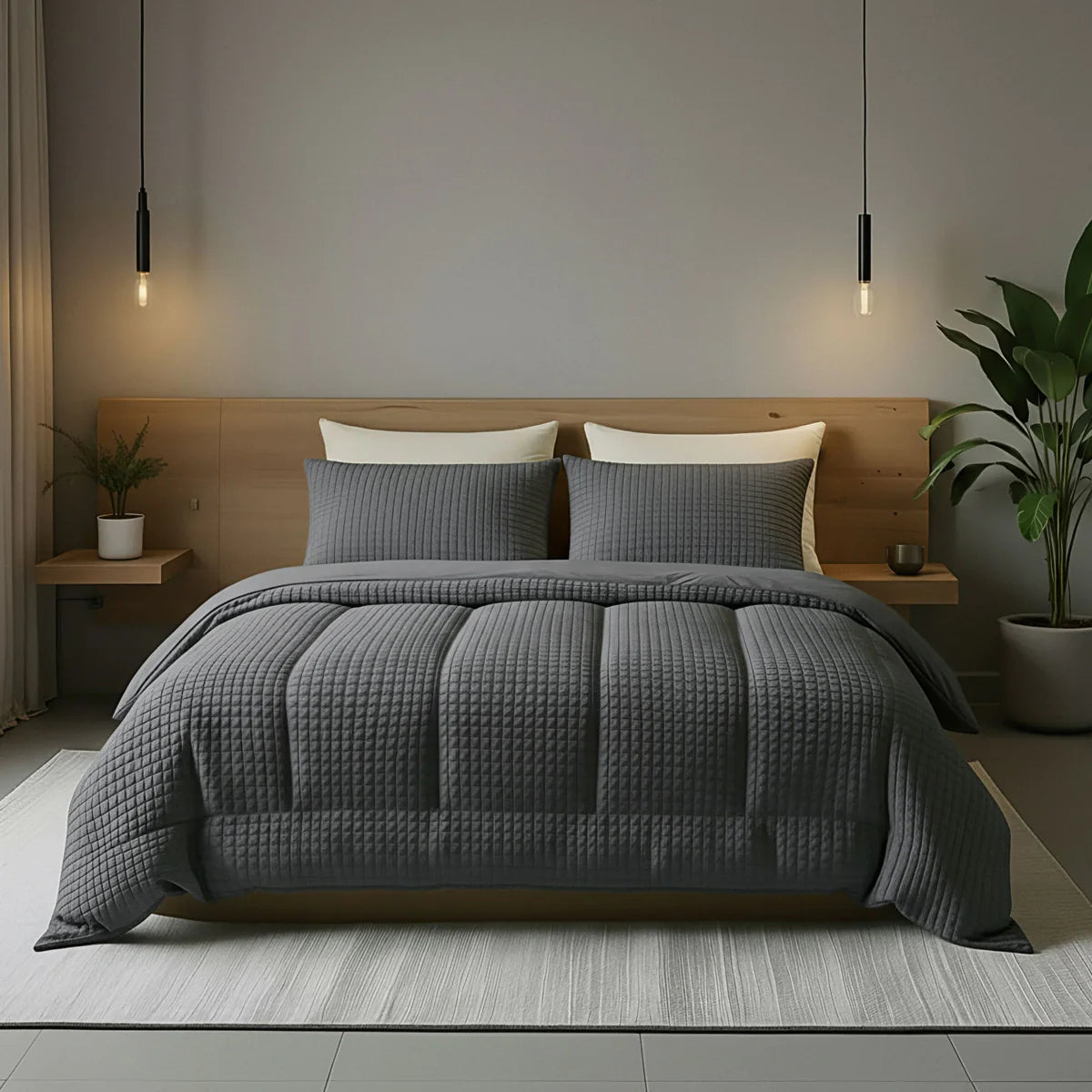 Couette à carreaux spéciale Zelesta Teddy - Anthracite