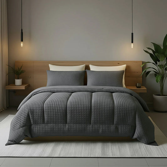 Couette à carreaux spéciale Zelesta Teddy - Anthracite