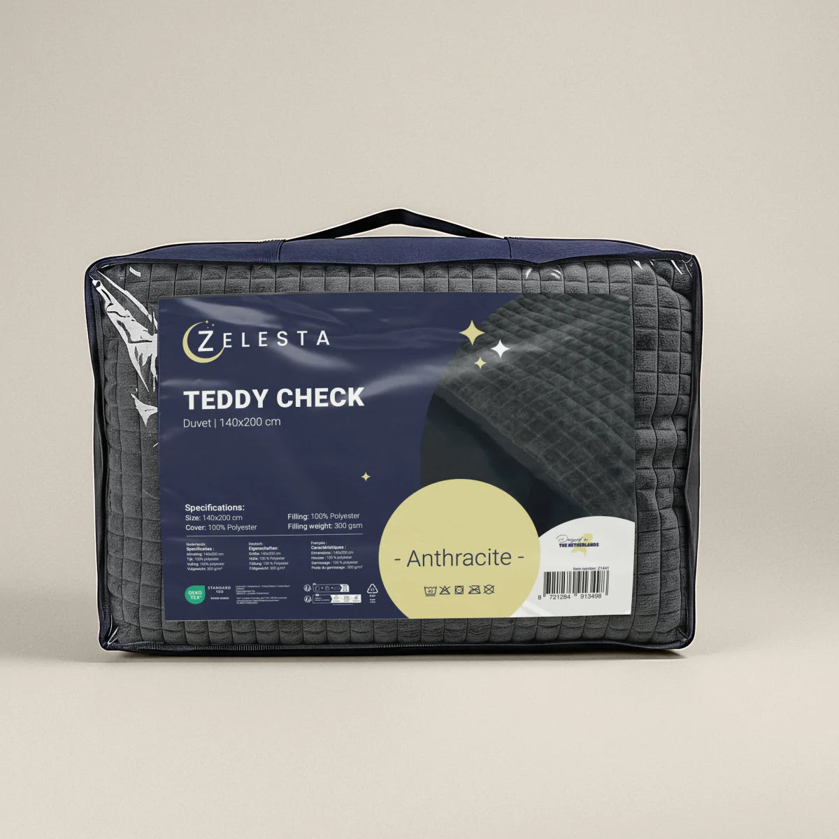Couette à carreaux spéciale Zelesta Teddy - Anthracite